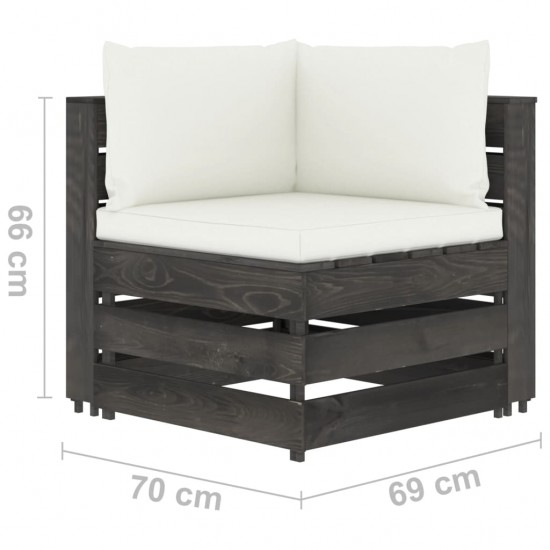 Trivietė sodo sofa su pagalvėlėmis, pilkai impregnuota mediena