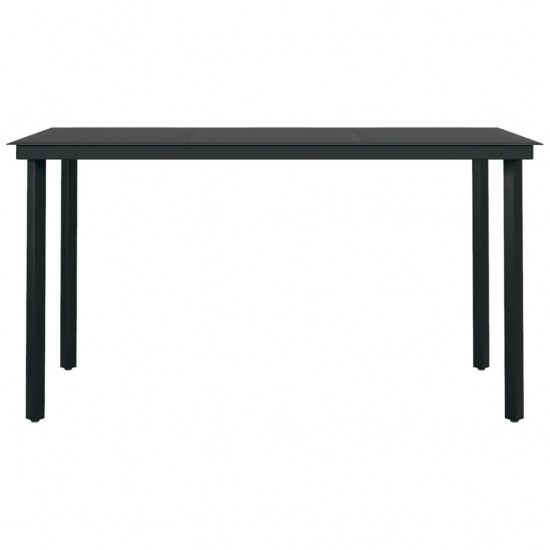 Sodo valgomojo stalas, juodas, 140x70x74cm, plienas ir stiklas