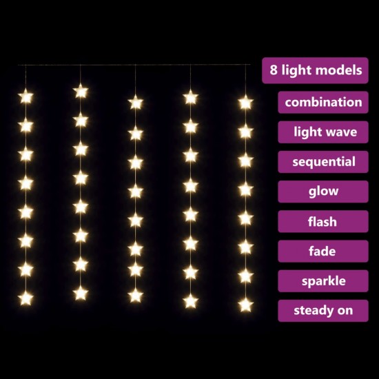 LED žvaigždžių užuolaida, 200 šiltų baltų LED lempučių