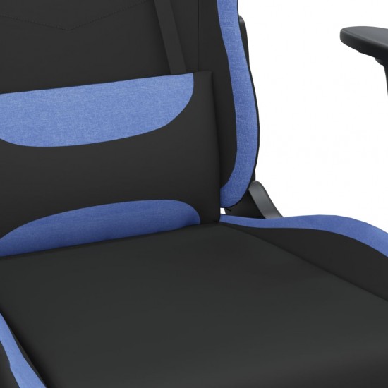 Masažinė žaidimų kėdė su pakoja, juoda ir mėlyna, audinys