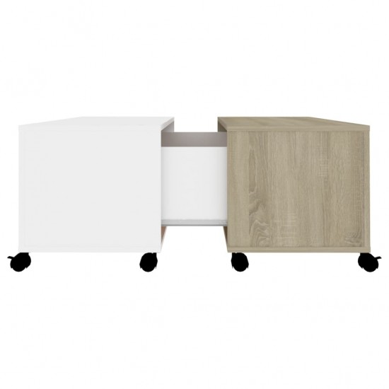 Kavos staliukas, baltos ir ąžuolo spalvos, 75x75x38cm, MDP