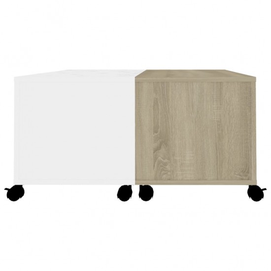 Kavos staliukas, baltos ir ąžuolo spalvos, 75x75x38cm, MDP
