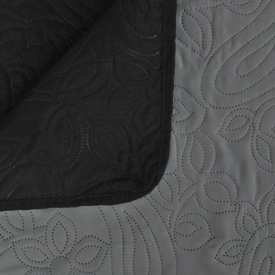 Dvipusė dygsniuota antklodė, 220x240cm, pilka ir juoda