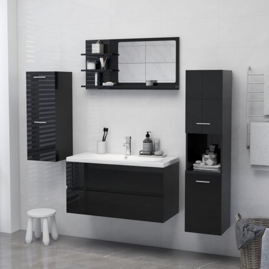 Vonios kambario veidrodis, juodas, 90x10,5x45cm, MDP, blizgus