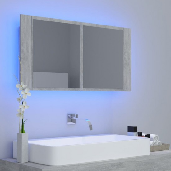 Veidrodinė vonios spintelė su LED, betono, 90x12x45cm, akrilas