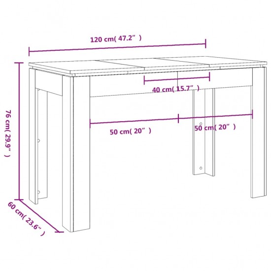 Valgomojo stalas, baltos spalvos, 120x60x76cm, MDP