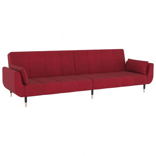 Dvivietė sofa-lova su dvejomis pagalvėmis, vyno, aksomas