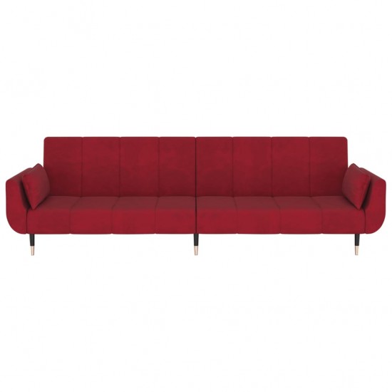 Dvivietė sofa-lova su dvejomis pagalvėmis, vyno, aksomas