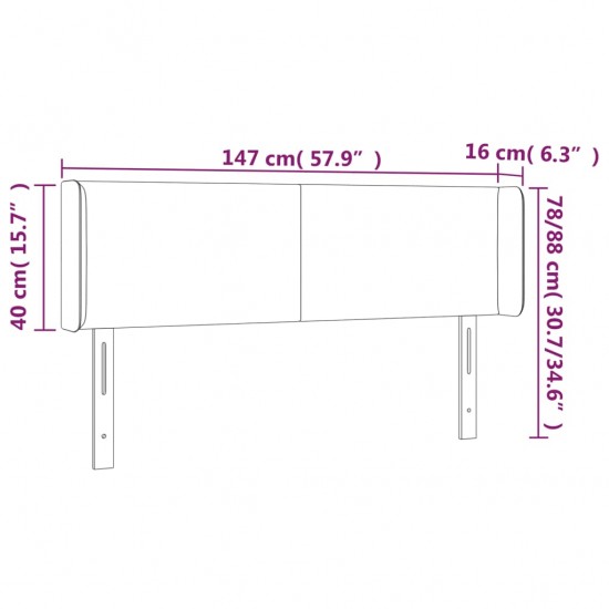 Galvūgalis su LED, juodos spalvos, 147x16x78/88cm, aksomas