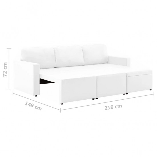 Trivietė sofa-lova, baltos spalvos, netikra oda, modulinė