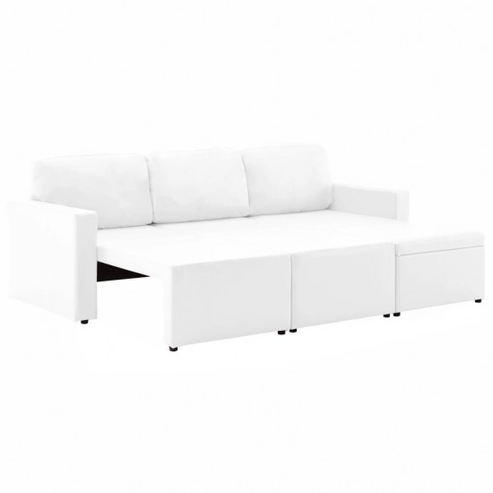 Trivietė sofa-lova, baltos spalvos, netikra oda, modulinė