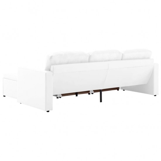 Trivietė sofa-lova, baltos spalvos, netikra oda, modulinė