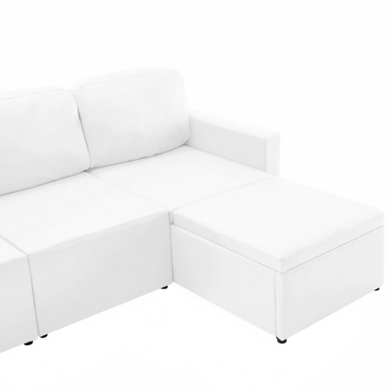 Trivietė sofa-lova, baltos spalvos, netikra oda, modulinė