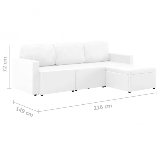 Trivietė sofa-lova, baltos spalvos, netikra oda, modulinė