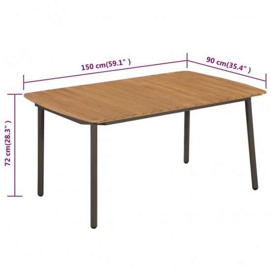 Sodo stalas, 150x90x72cm, akacijos med. mas. ir plienas