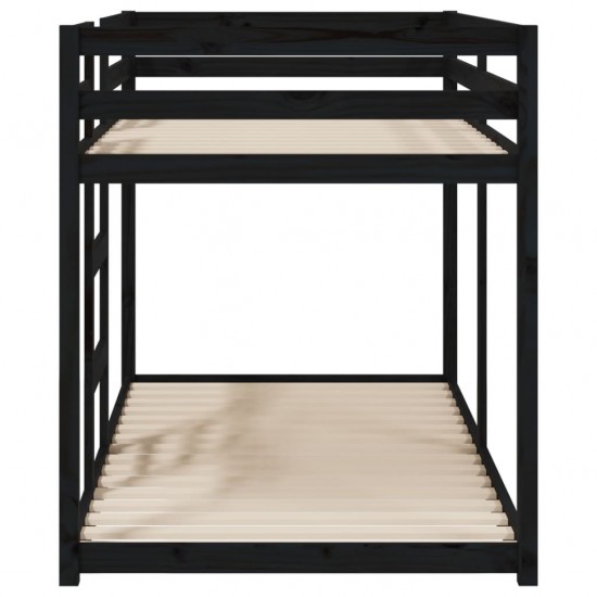 Dviaukštė lova, juoda, 90x190cm, pušies medienos masyvas