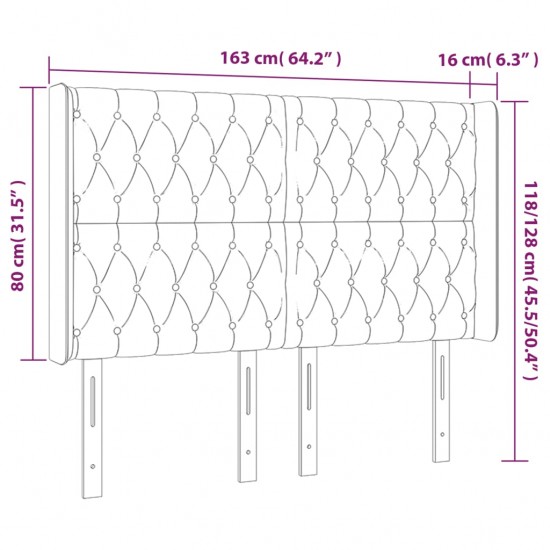 Galvūgalis su LED, šviesiai pilkas, 163x16x118/128cm, aksomas