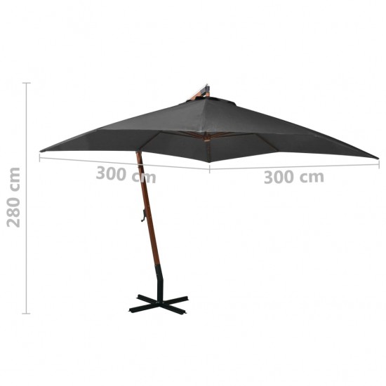 Kabantis skėtis su stulpu, antracito, 3x3m, eglės masyvas