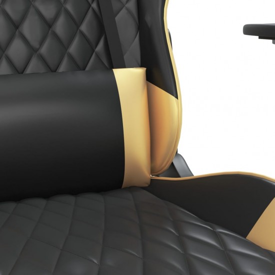 Žaidimų kėdė su pakoja, juoda ir auksinė, dirbtinė oda