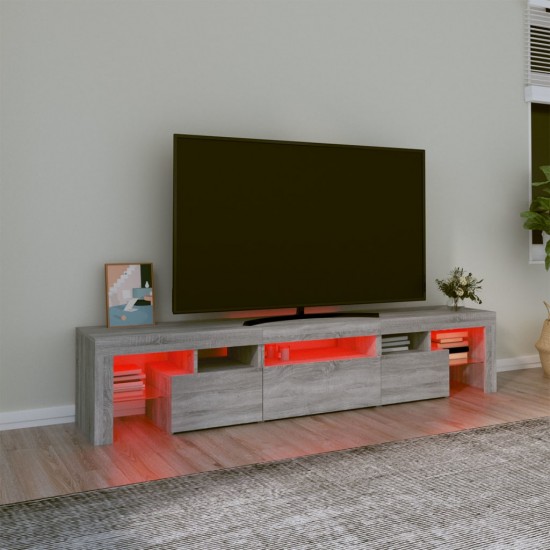 Televizoriaus spintelė su LED, pilka ąžuolo, 200x36,5x40cm