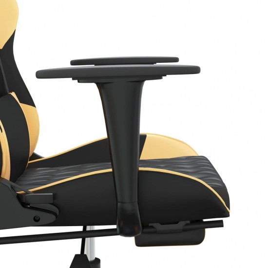 Masažinė žaidimų kėdė su pakoja, juoda ir auksinė, dirbtinė oda