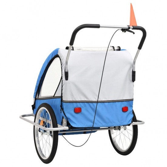 2-1 Vaikiškas dviratis-priekaba ir vežimėlis, mėlyna ir pilka