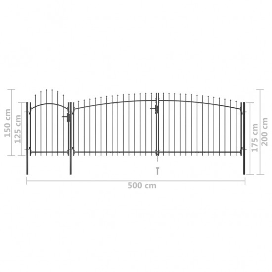 Sodo vartai su iečių viršugaliais, juodos spalvos, 5x2m