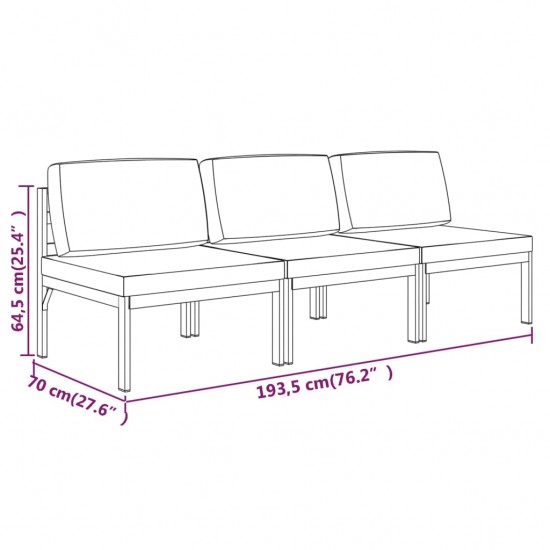 Trivietė sodo sofa su pagalvėlėmis, antracito, aliuminis