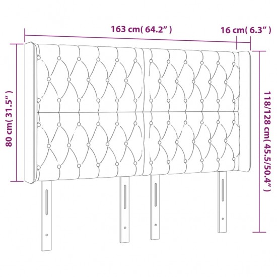 Galvūgalis su LED, šviesiai pilkas, 163x16x118/128cm, audinys