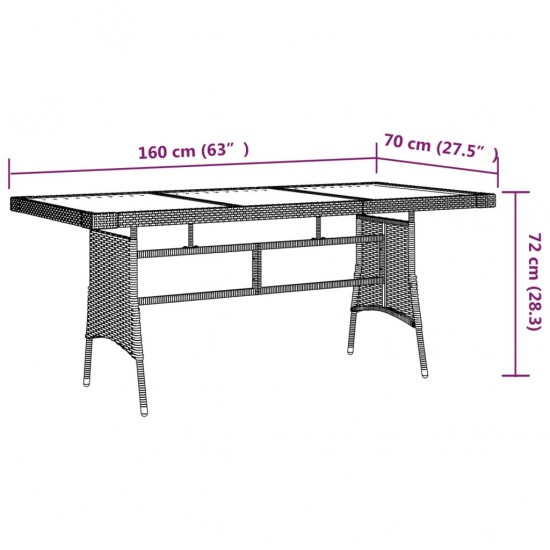 Sodo stalas, juodas, 160x70x72cm, poliratanas ir akacija