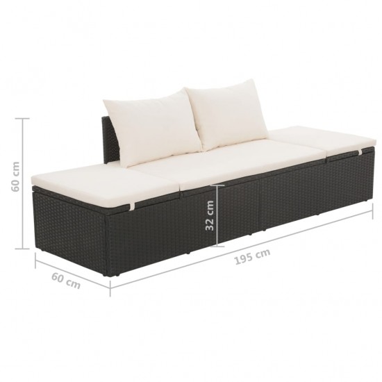 Sodo gultas, juodas, 195x60 cm, poliratanas