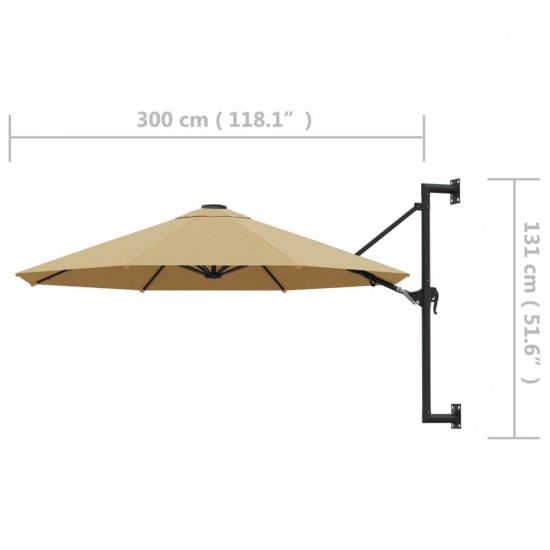 Prie sienos montuojamas skėtis su stulpu, 300 cm, taupe sp.