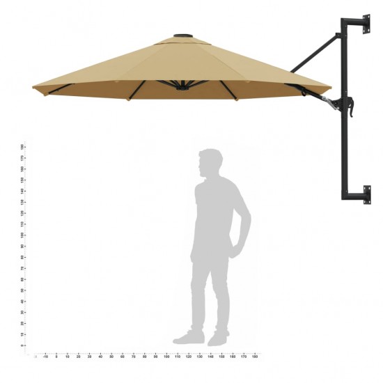 Prie sienos montuojamas skėtis su stulpu, 300 cm, taupe sp.