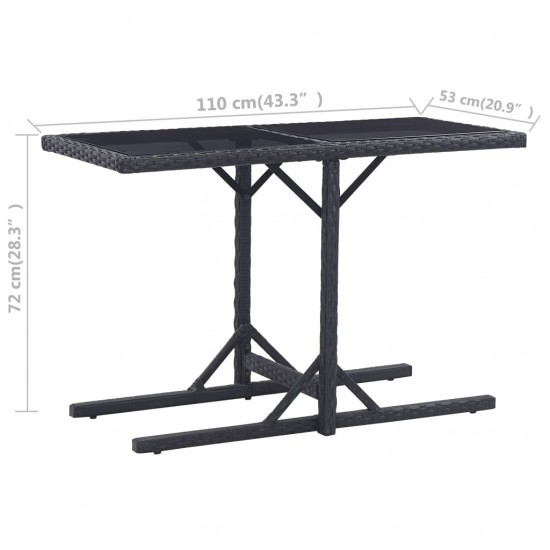 Sodo stalas, juodos spalvos, 110x53x72cm, stiklas, poliratanas