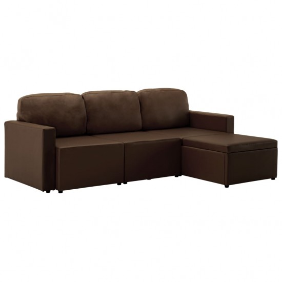 Trivietė sofa-lova, rudos spalvos, dirbtinė oda, modulinė