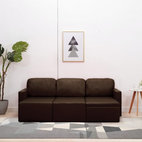 Trivietė sofa-lova, rudos spalvos, dirbtinė oda, modulinė