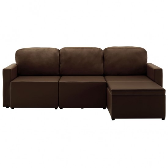 Trivietė sofa-lova, rudos spalvos, dirbtinė oda, modulinė