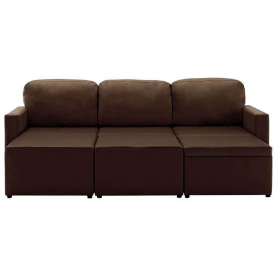 Trivietė sofa-lova, rudos spalvos, dirbtinė oda, modulinė