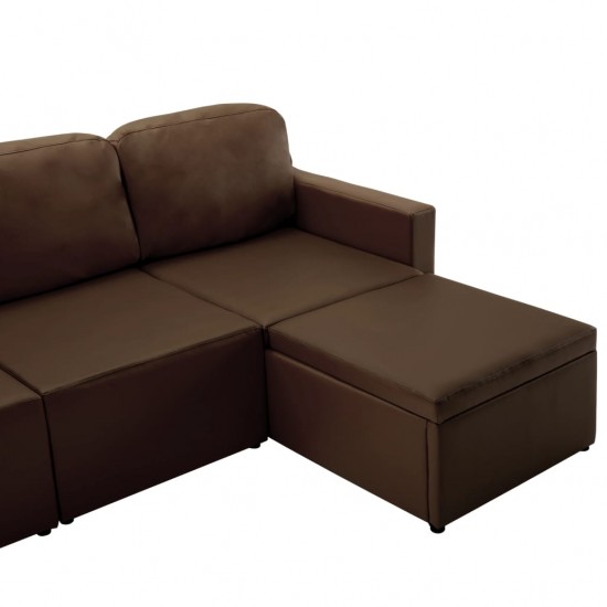 Trivietė sofa-lova, rudos spalvos, dirbtinė oda, modulinė