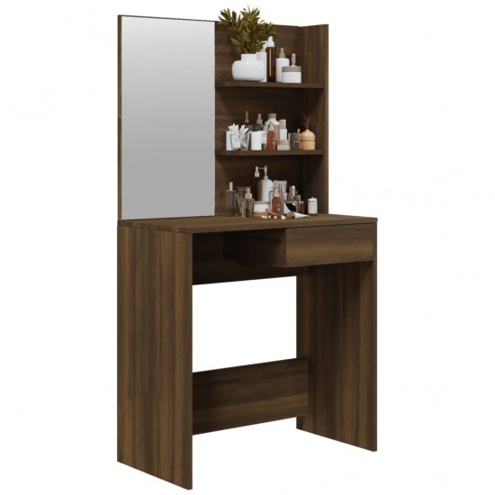 Kosmetinis staliukas su veidrodžiu, rudas, 74,5x40x141cm
