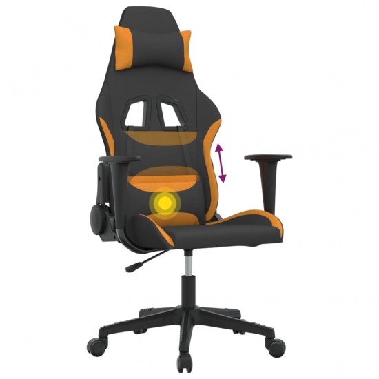 Masažinė žaidimų kėdė, juodos ir oranžinės spalvos, audinys