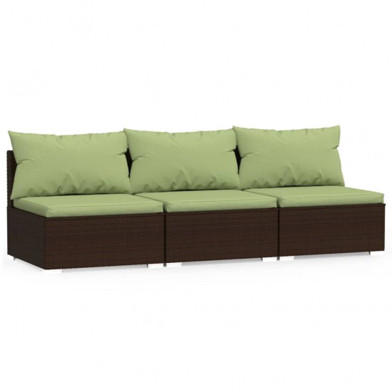 Trivietė sofa su pagalvėlėmis, rudos spalvos, poliratanas
