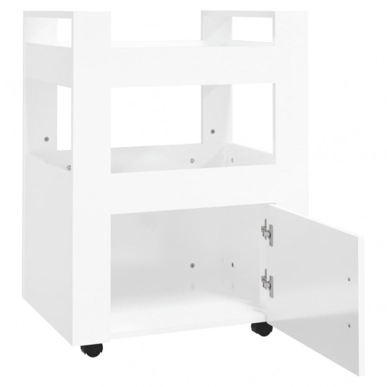 Virtuvės vežimėlis, baltas, 60x45x80cm, mediena, blizgus