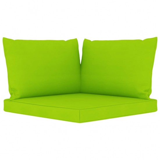 Trivietė sodo sofa iš palečių su žaliomis pagalvėlėmis, pušis