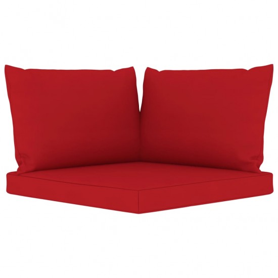 Trivietė sodo sofa iš palečių su raudonomis pagalvėlėmis, pušis