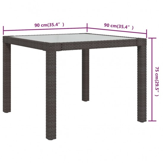 Sodo stalas, rudas, 90x90x75cm, grūdintas stiklas/poliratanas