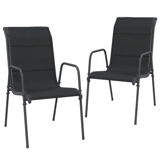 Sodo kėdės, 2vnt, juodos spalvos, plienas ir tekstilenas