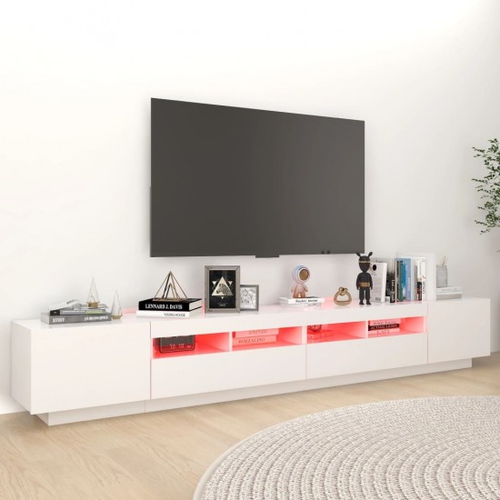 Televizoriaus spintelė su LED apšvietimu, balta, 260x35x40cm