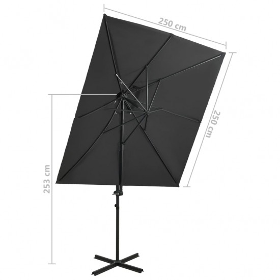 Gembinis skėtis su dvigubu viršumi, antracito, 250x250cm