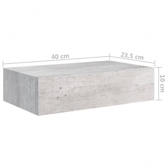 Sieninė lentyna su stalčiumi, betono pilka, 40x23,5x10cm, MDF